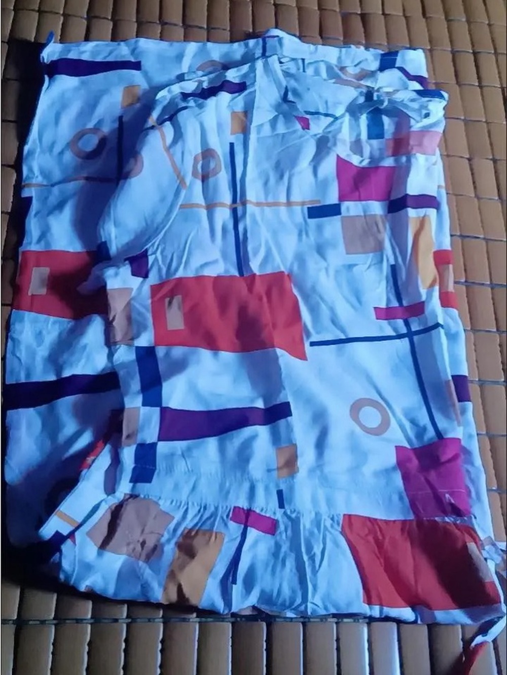 Women's Geometric Print Casual Skirt - Blue with Red & Brown Accents